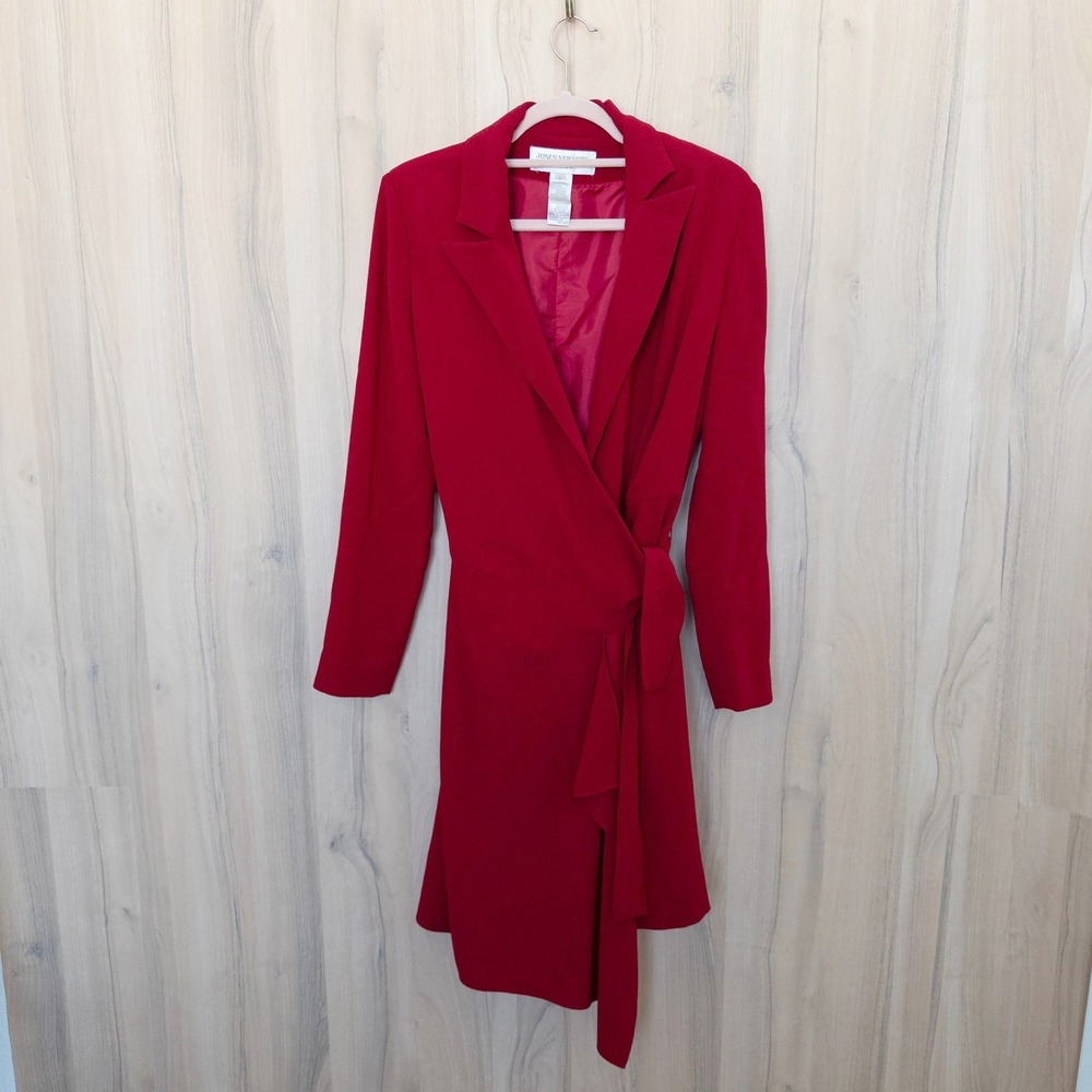 Vintage Jones New York Wrap Dress 4 Red Long Sleeve Notched Lapel Career Classic